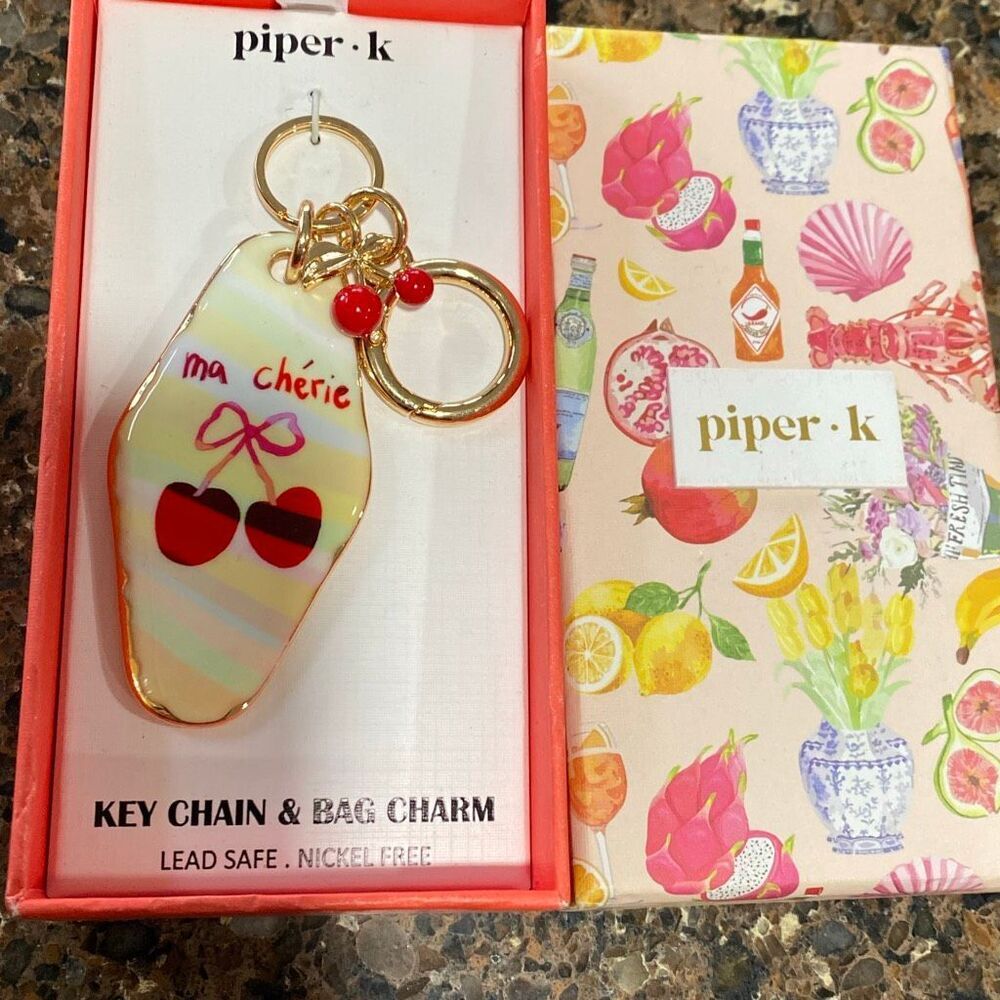 PIPER K Gold-Tone Keychain Bag Charm Cherry Ma Cherie - Picture 3 of 5